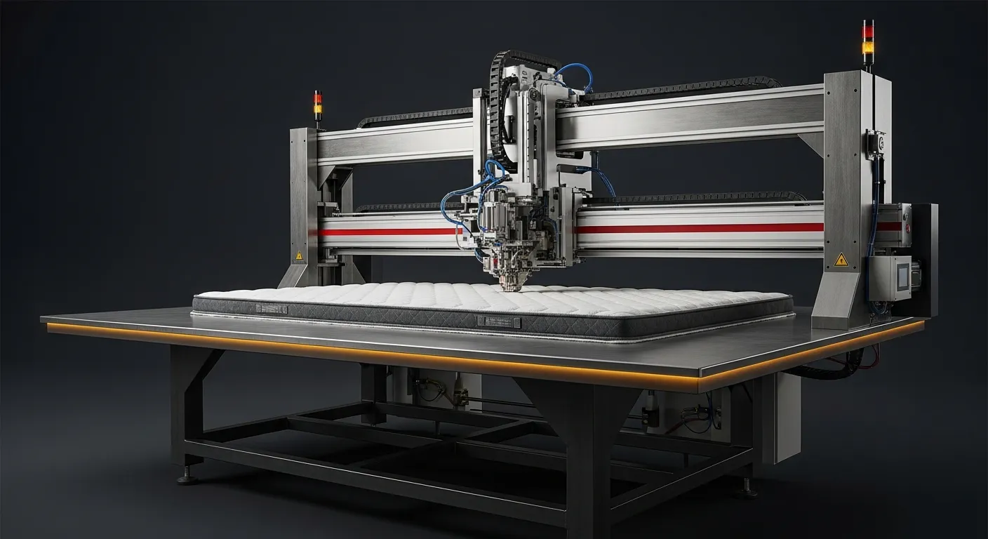 The 4400 Automated Panel Station, a brushed-steel sewing machine head against a dark background